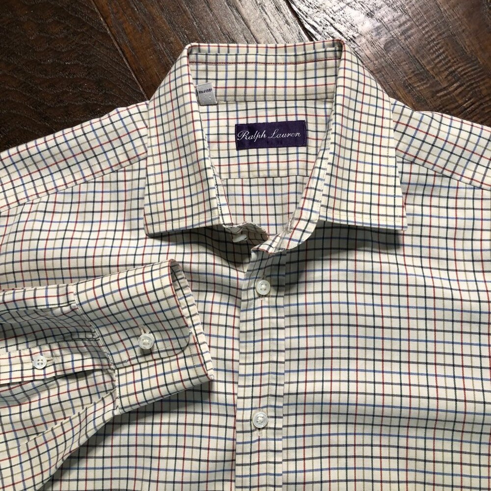 Classic Ralph Lauren Purple Label Shirt Size 16 White Check Made in Italy